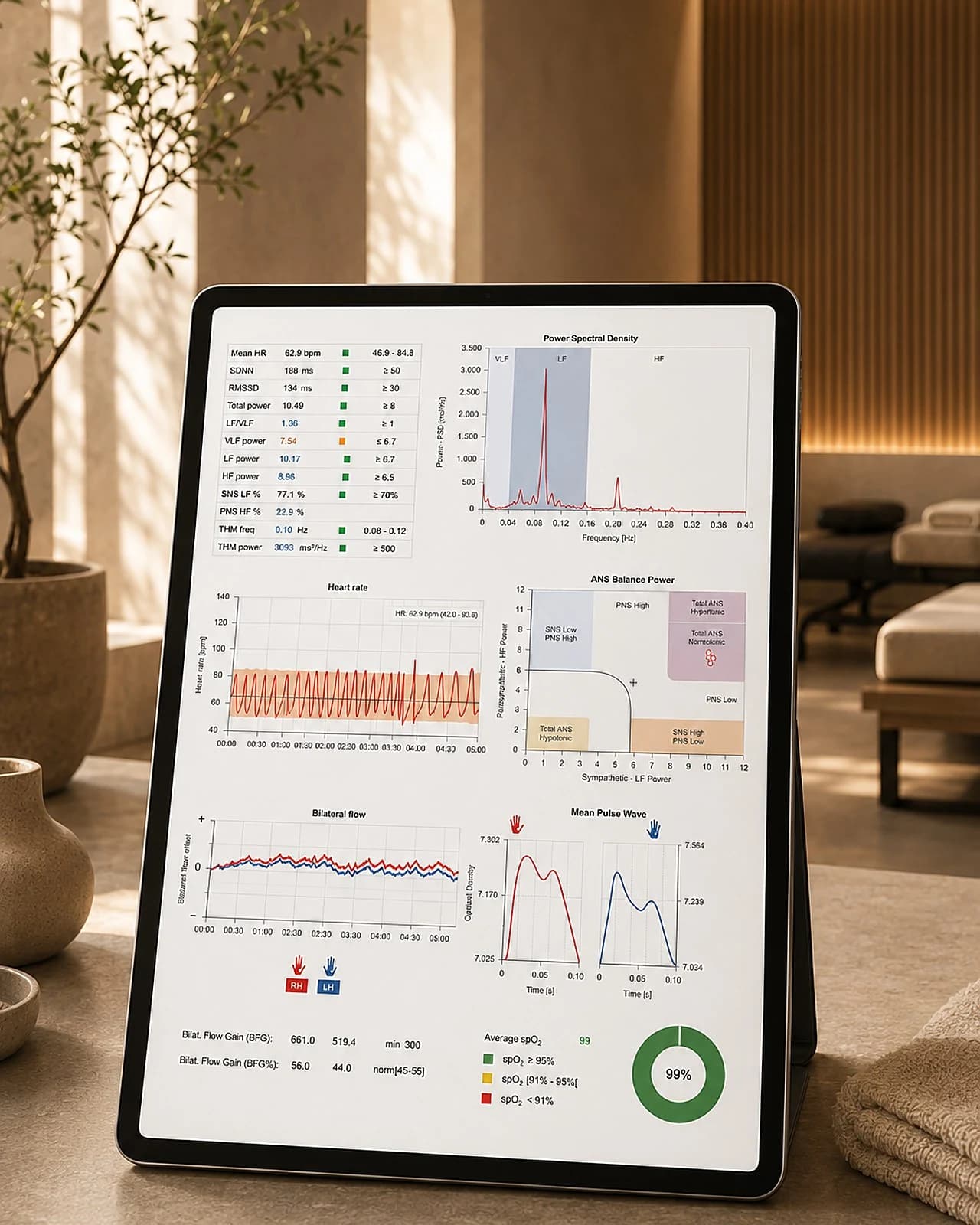 Il report dell'analisi biohacking su tablet, ambiente wellness